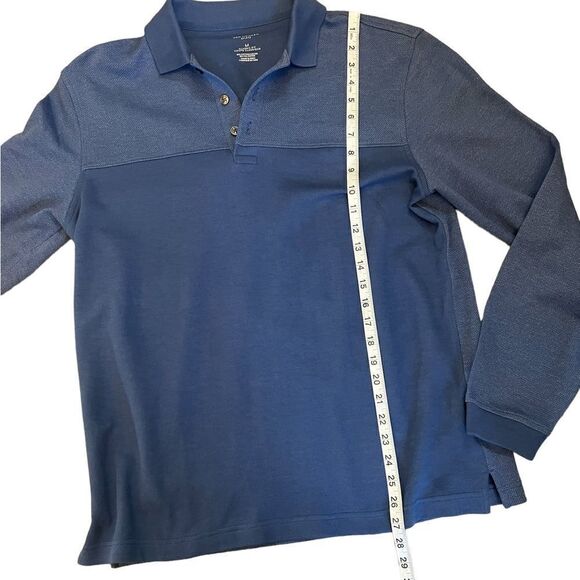 MENS VAN HUESEN Flex Blue Pullover Collared Long Sleeve Polo Shirt M - Picture 7 of 7